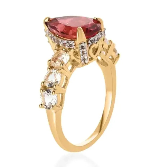 Padparadscha Sapphire and White Topaz Ring - Picture 10 of 11